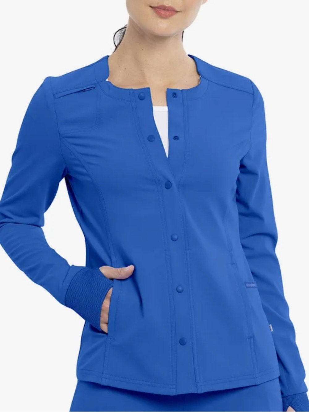 Cherokee Euphoria Royal Blue Snap Front Long Sleeve Scrub Uniform Jacket - XS
